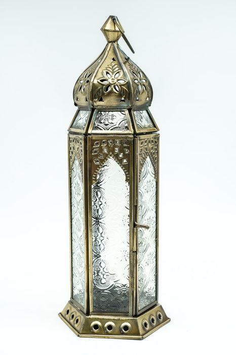 Lantern hexagonal brass clear 30x12x10 cm