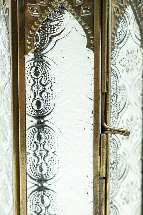 Lantern hexagonal brass clear 30x12x10 cm