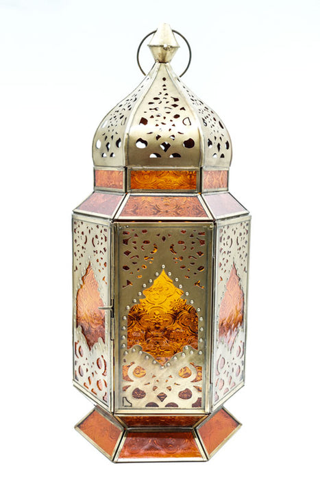 Laterne 6-eckig Messing orange 47x20x18 cm