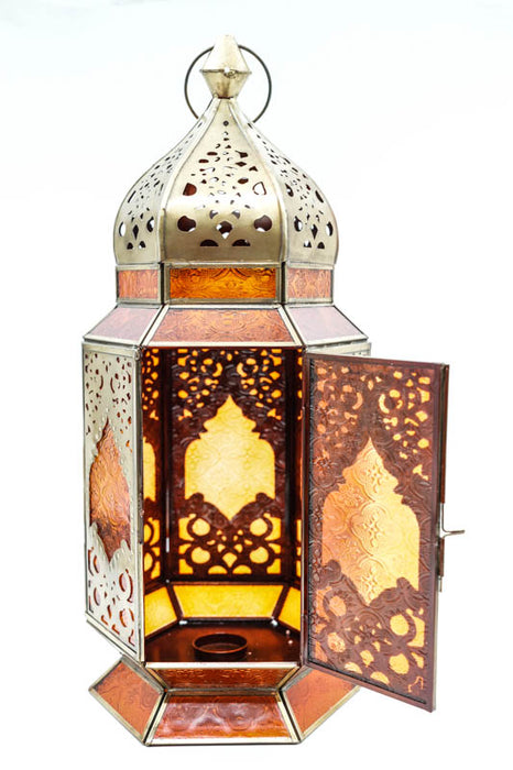 Laterne 6-eckig Messing orange 47x20x18 cm