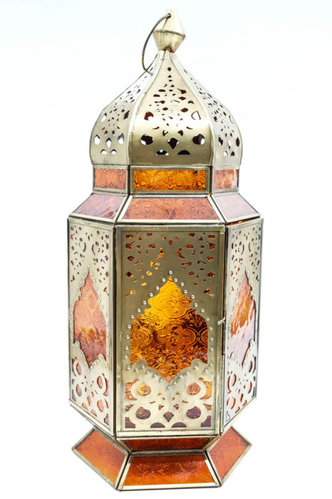 Laterne 6-eckig Messing orange 47x20x18 cm