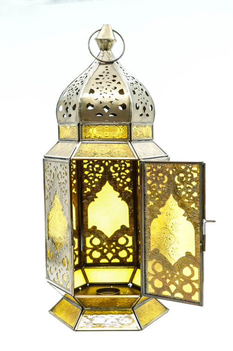 Lantern hexagonal brass yellow 47x20x18 cm