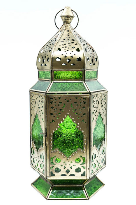 Lantern hexagonal brass green 47x20x18 cm