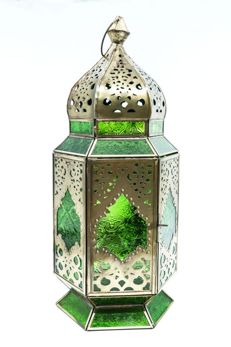 Lantern hexagonal brass green 47x20x18 cm