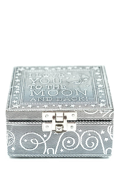 Geschenkbox "I Love you to the Moon and back" silberfarben 10x10x5 cm