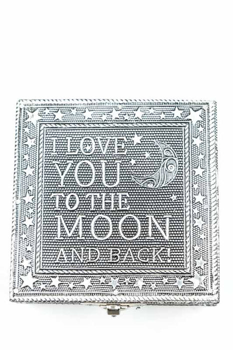 Geschenkbox "I Love you to the Moon and back" silberfarben 10x10x5 cm