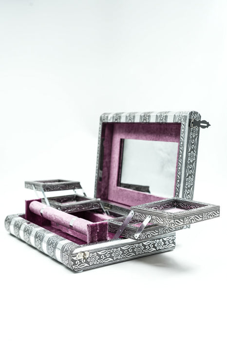 Jewelry box silver-colored Hamsa Hand 28x18x7.6 cm