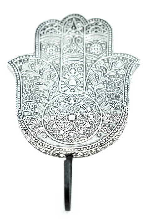 Patère argentée Main de Fatma 11,5x14 cm