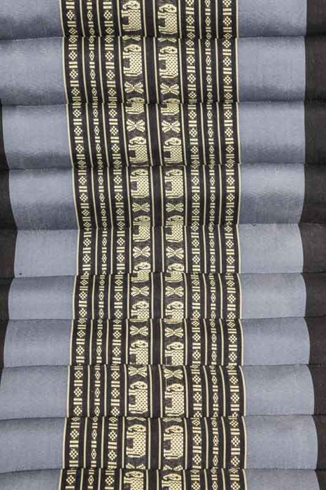 Coussin thaï en kapok - coussin triangulaire avec un tapis noir/gris avec éléphant 50 x 80 cm