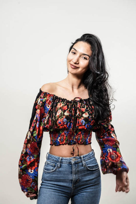 Top Carmen en rayonne à motifs assortis - Taille unique