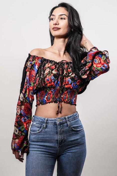 Top Carmen en rayonne à motifs assortis - Taille unique