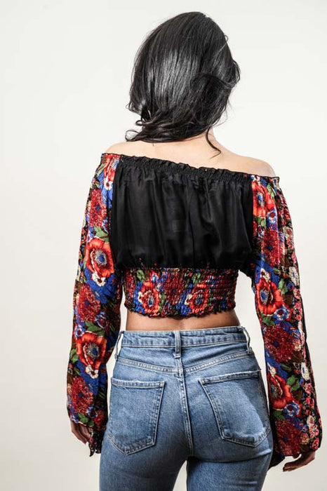 Top Carmen en rayonne à motifs assortis - Taille unique