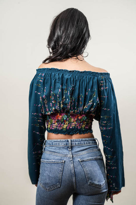 Top Carmen en rayonne à motifs assortis - Taille unique