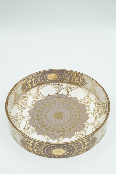 Serving tray round MDF with digital mandala print 25x5 cm