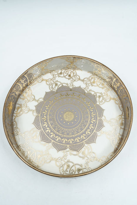Serving tray round MDF with digital mandala print 25x5 cm