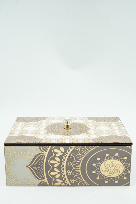 Boîte à sachets de thé en MDF avec impression numérique mandala 23,75x16,75x8,75 cm