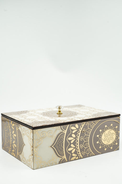 Boîte à sachets de thé en MDF avec impression numérique mandala 23,75x16,75x8,75 cm