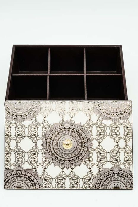 Boîte à sachets de thé en MDF avec impression numérique mandala 23,75x16,75x8,75 cm