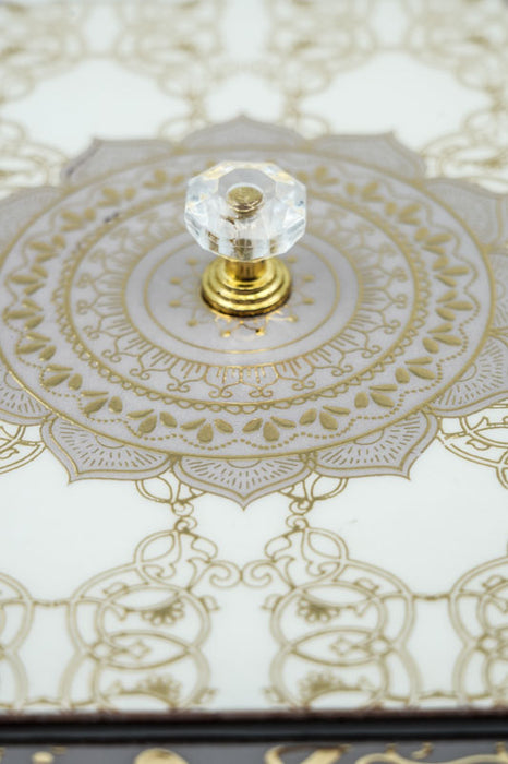 Boîte à sachets de thé en MDF avec impression numérique mandala 23,75x16,75x8,75 cm