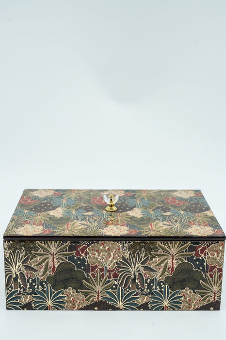 Boîte à sachets de thé en MDF avec impression numérique de prairie fleurie 23,75 x 16,75 x 8,75 cm