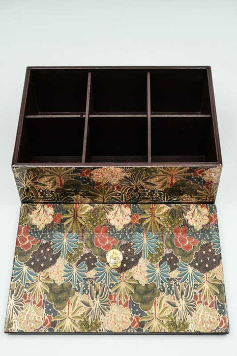 Boîte à sachets de thé en MDF avec impression numérique de prairie fleurie 23,75 x 16,75 x 8,75 cm