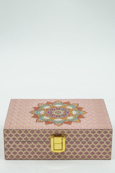 Coffret à bijoux en MDF avec serrure et impression numérique mandala 15x10x5 cm