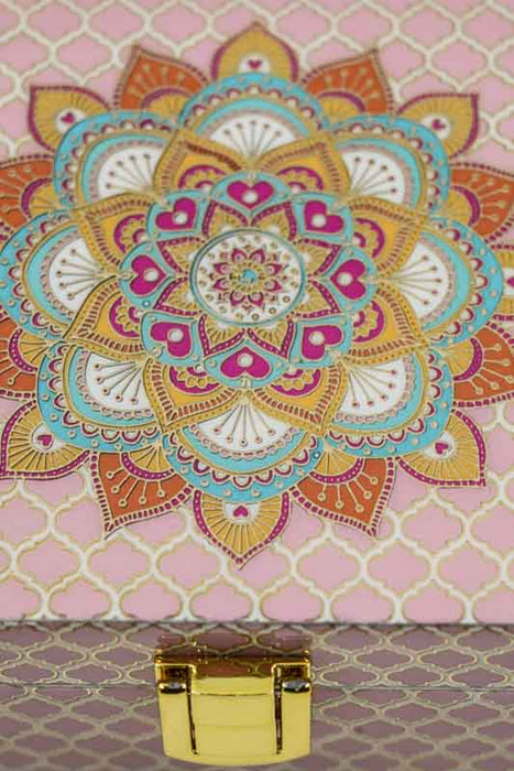 Coffret à bijoux en MDF avec serrure et impression numérique mandala 15x10x5 cm