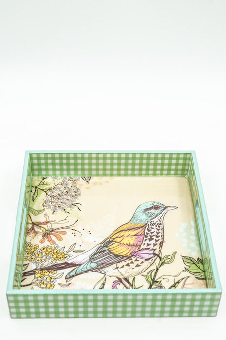 Serving tray MDF with digital bird print 25x25x5 cm