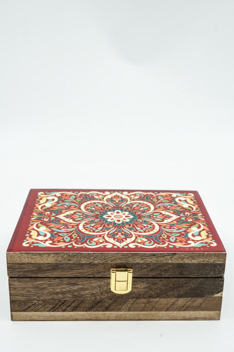 Mango wood box with lock and digital mandala print 20x15x7.5 cm