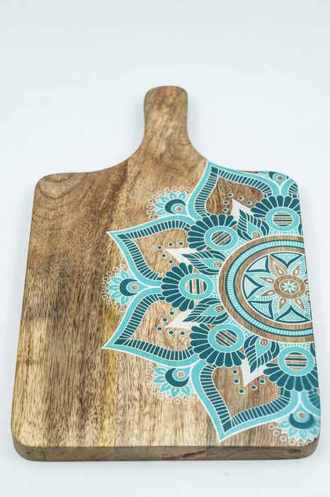 Planche à découper en bois de manguier avec impression numérique mandala 35x20 cm