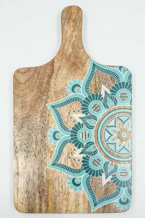 Planche à découper en bois de manguier avec impression numérique mandala 35x20 cm