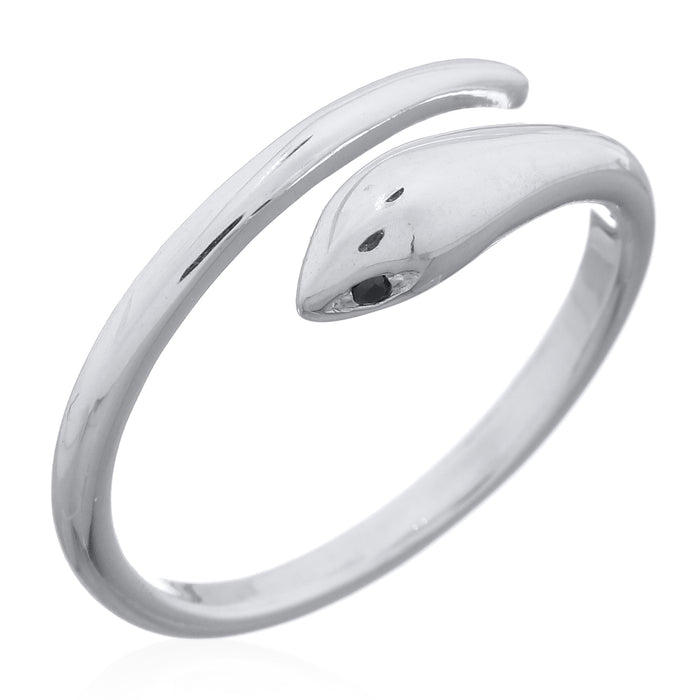 Bague argent serpent zircone noire