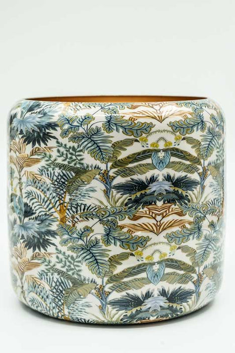 Blumenübertopf rund emailliert Blätterwald 22x20cm