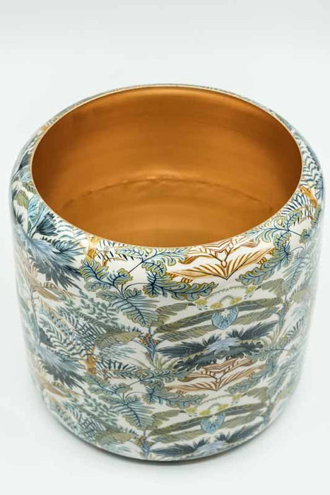 Blumenübertopf rund emailliert Blätterwald 22x20cm