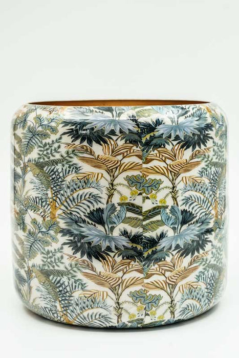 Blumenübertopf rund emailliert Blätterwald 22x20cm