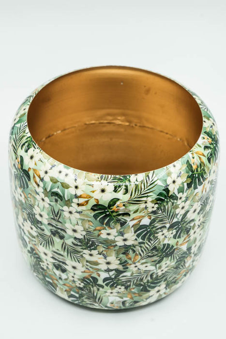 Blumenübertopf rund emailliert Blumen/Blätter  20x18cm