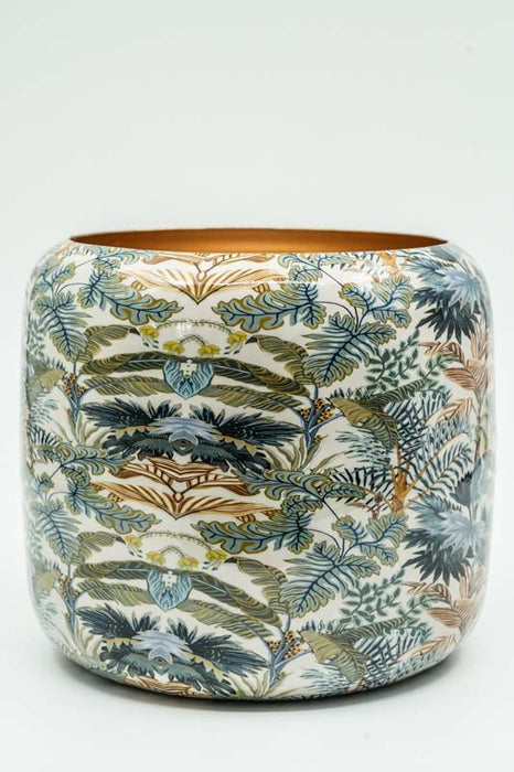 Blumenübertopf rund emailliert Blätterwald 20x18cm