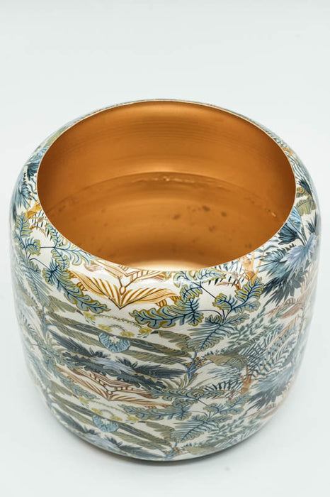 Blumenübertopf rund emailliert Blätterwald 20x18cm