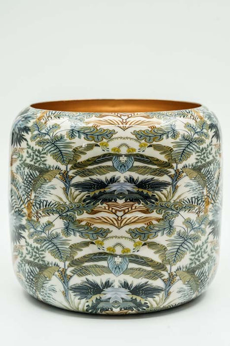 Blumenübertopf rund emailliert Blätterwald 20x18cm