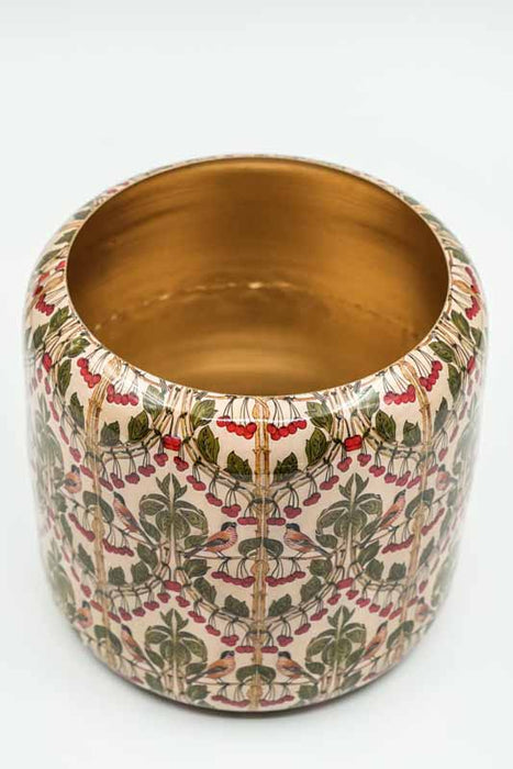 Blumenübertopf rund emailliert Vögel/Beeren 17x16cm