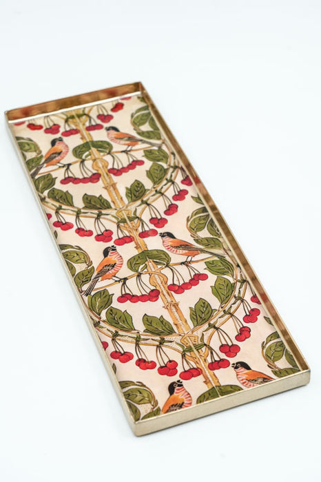 Serviertablett emailliert Vögel/Beeren 27x10 cm