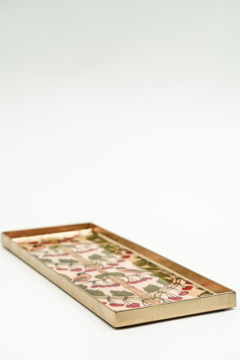 Serviertablett emailliert Vögel/Beeren 27x10 cm