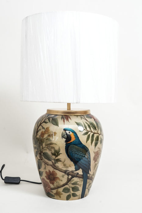 Tischlampe emailliert mit Papagei 34x60 cm