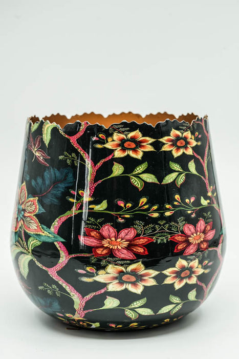 Blumenübertopf rund emailliert Blumenranken 20x19cm