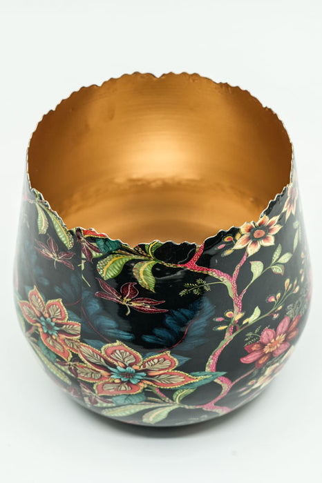 Blumenübertopf rund emailliert Blumenranken 20x19cm