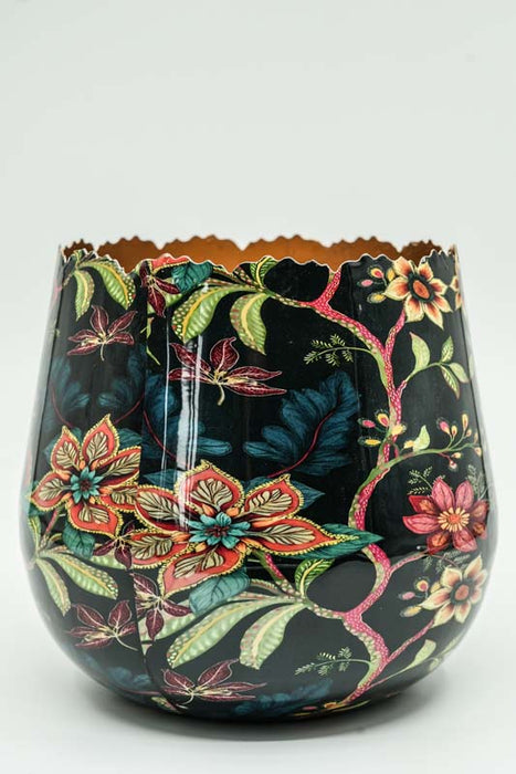 Blumenübertopf rund emailliert Blumenranken 20x19cm