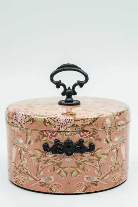 Boîte de rangement ronde émaillée avec motifs d'oiseaux/fleurs, 15 x 8 x 12 cm