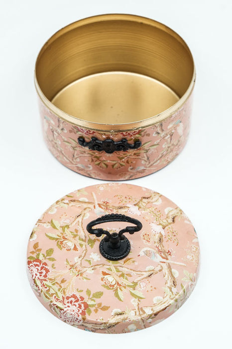 Boîte de rangement ronde émaillée avec motifs d'oiseaux/fleurs, 15 x 8 x 12 cm