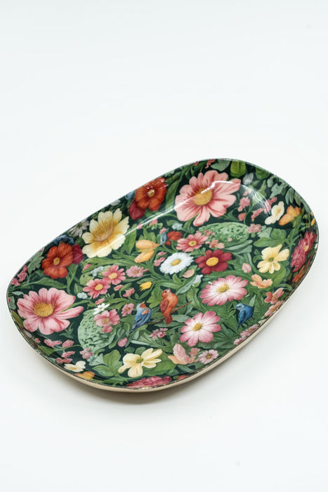 Serviertablett emailliert oval Blumenmeer 27x17 cm