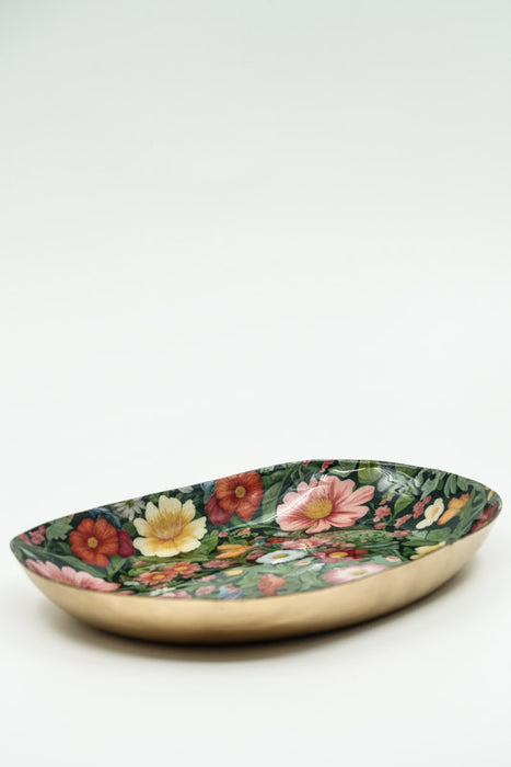Serviertablett emailliert oval Blumenmeer 27x17 cm